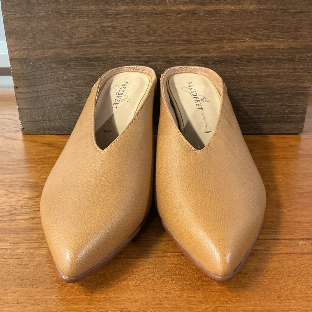 Naked Feet Women Tutti Tan Leather Pointed Toe Mule Sandal Size 8.5
